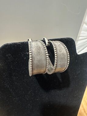 Silver-Tone Beaded Edge Clip on Earrings